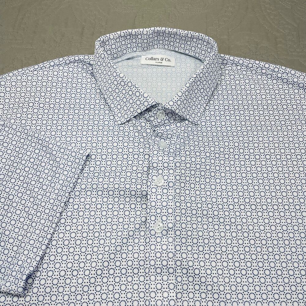 Collars & Co Polo Shirt Mens X Large White Dot geometric Performance Tech Dress